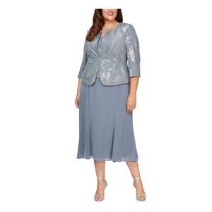 NWT ALEX EVENINGS WOMAN Blue Sleeveless Midi Dress 18W